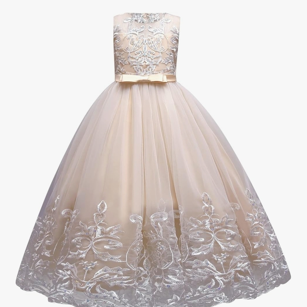 Elegant Cream and Silver Kids Dress